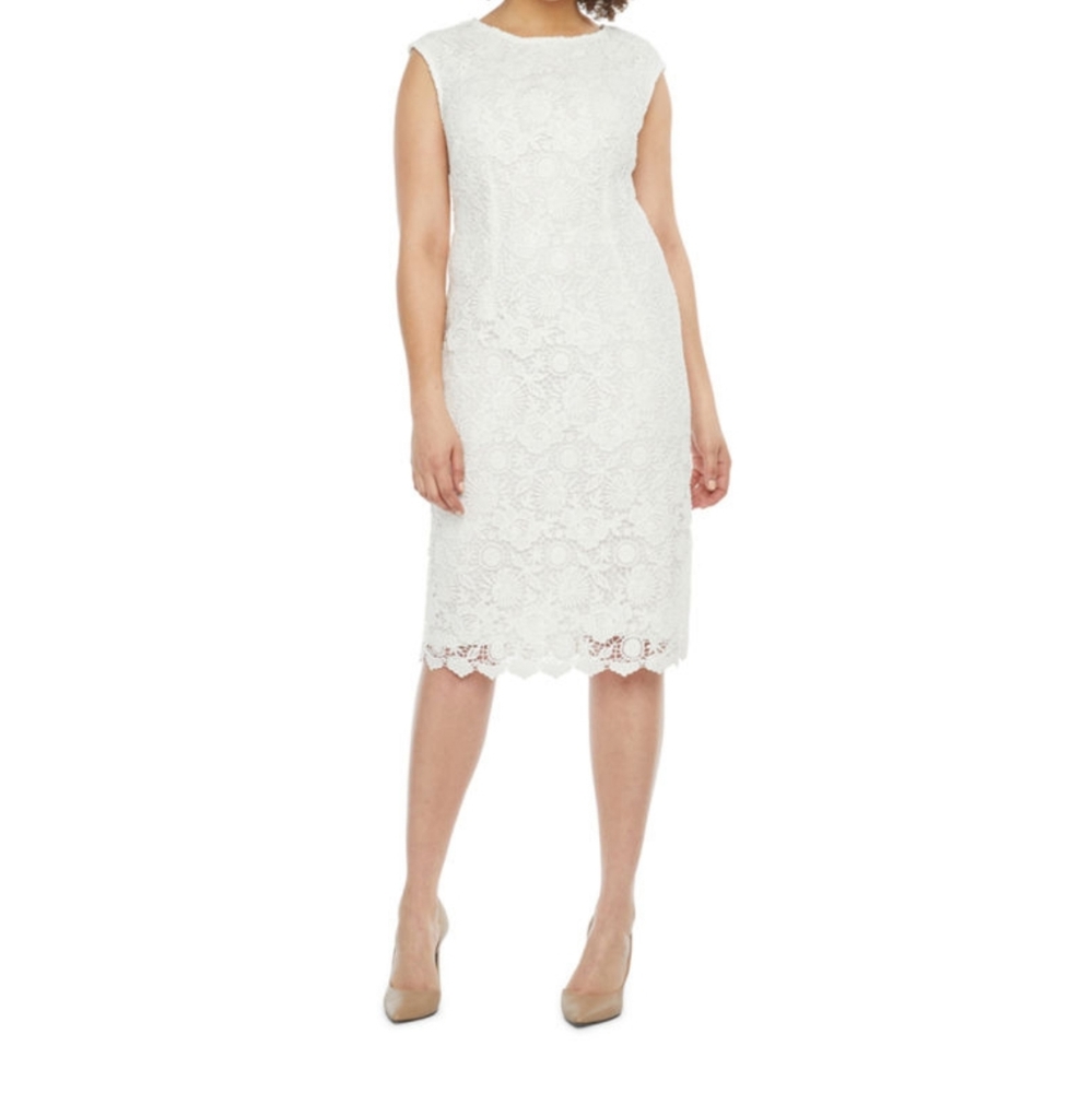 London Style Sleeveless Floral Lace Sheath Dress